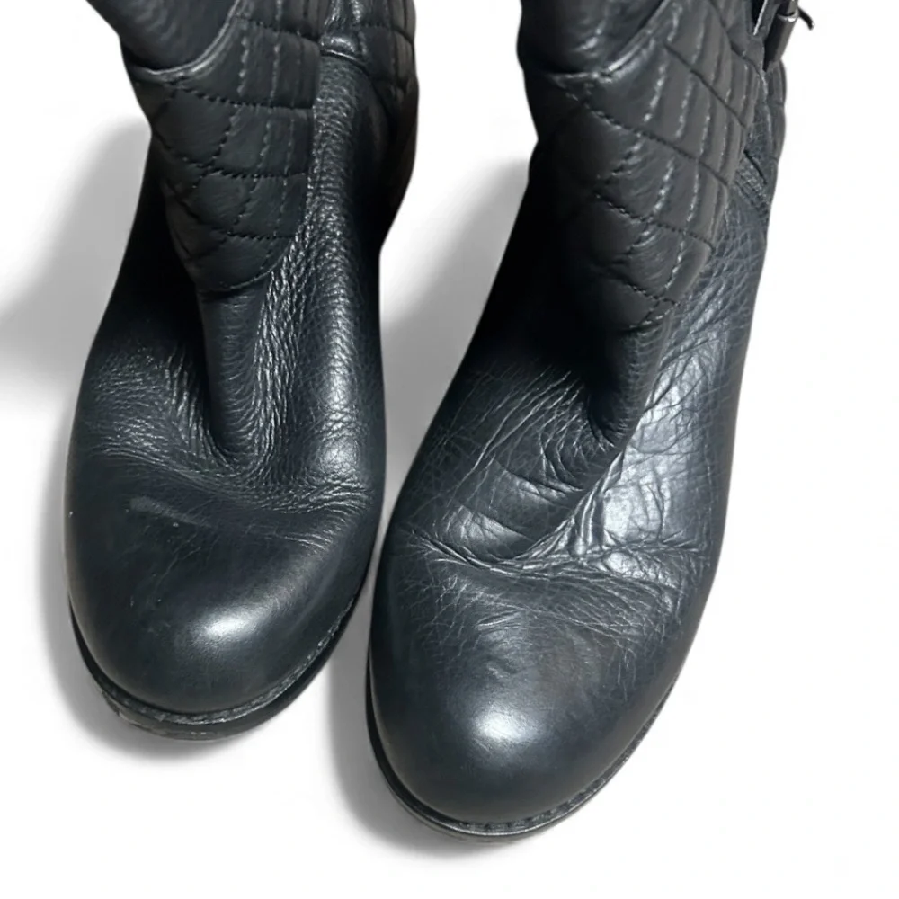 Vince Camuto Black Winta Burly Leather Quilted Detail Ankle Moto Boots Size 8.5M